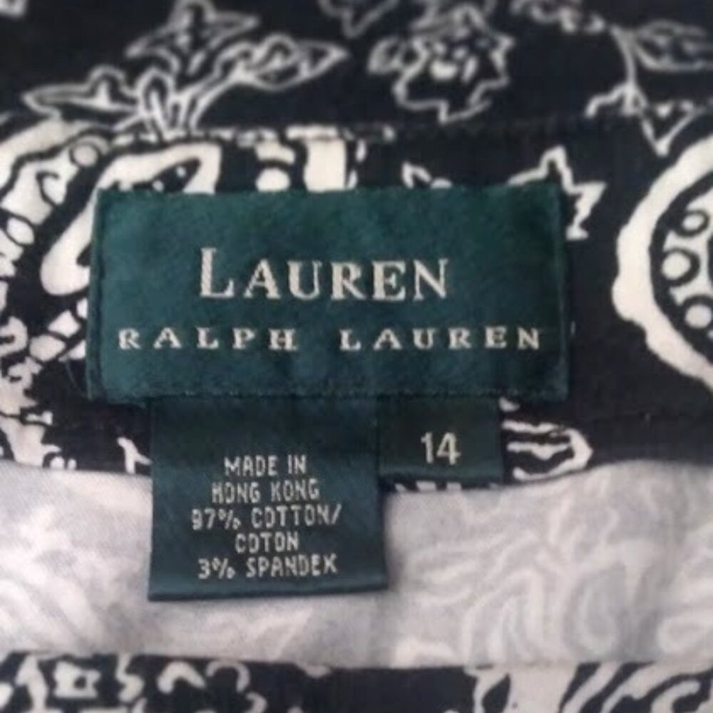 NWOT Lauren Ralph Lauren short Black & White Paisley Print Pencil Skirt Size: 14 - Picture 10 of 13